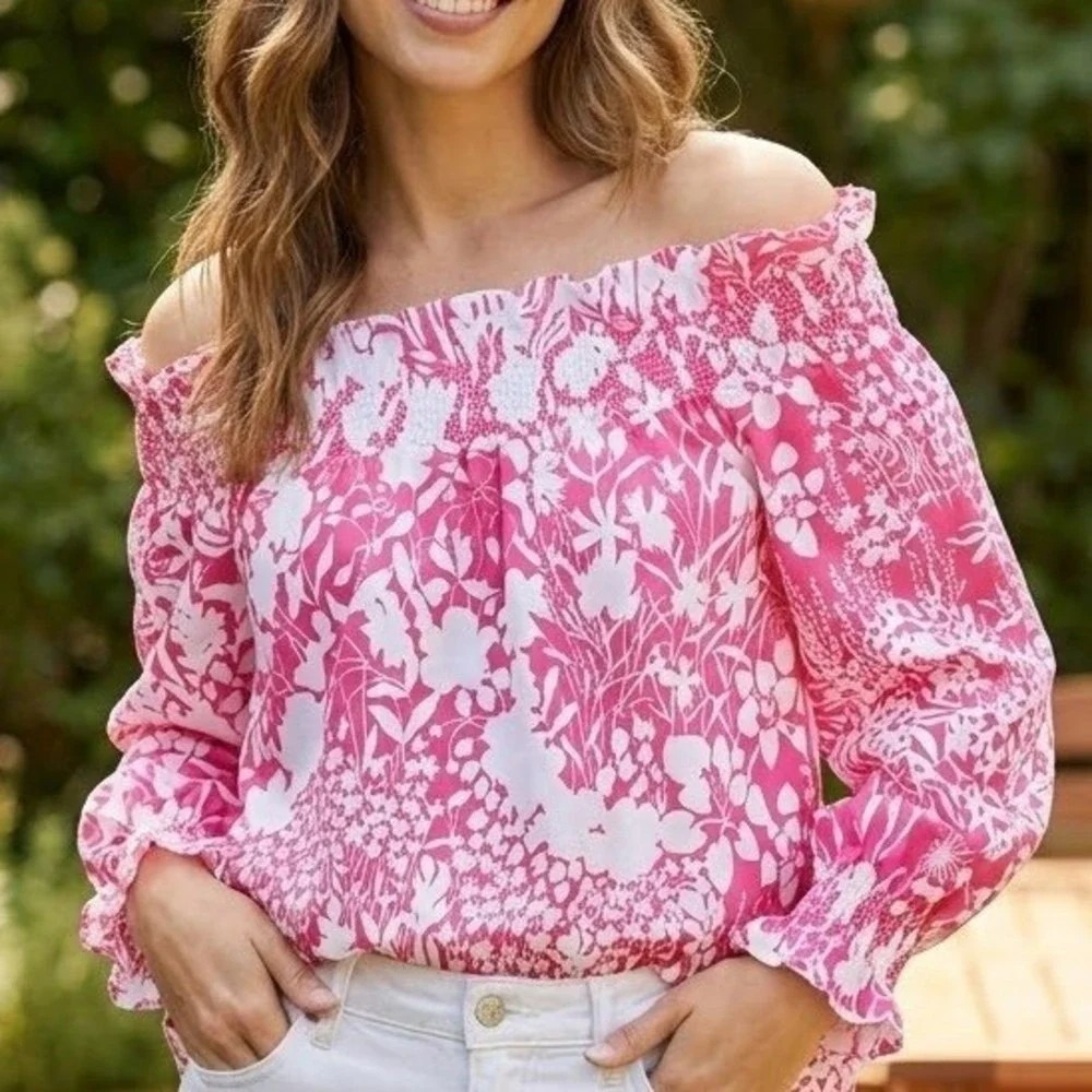 Tuckernuck Coquette Boho Marguerite Pink Floral Off Shoulder Blouse